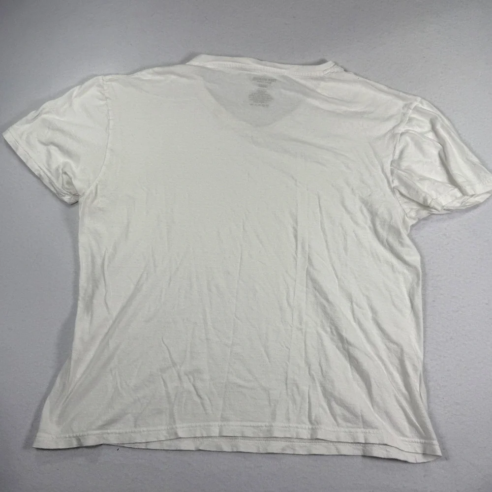 True Religion Mens V-Neck T-Shirt Large White Gold Foil Logo Cotton Tee